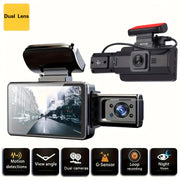 Dual Lens Car Dash Cam 7.62cm Screen Night Vision Wide Angle Loop Recording