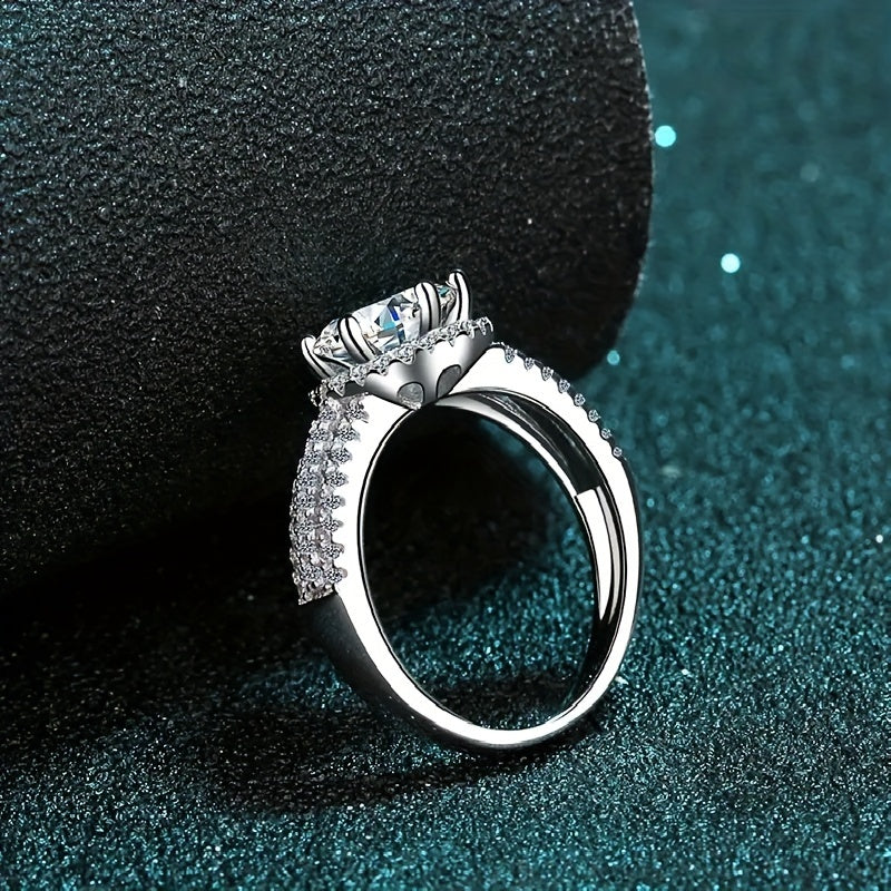 Women's Sterling Silver Three Row Moissanite Engagement Ring 3ct Hypoallergenic