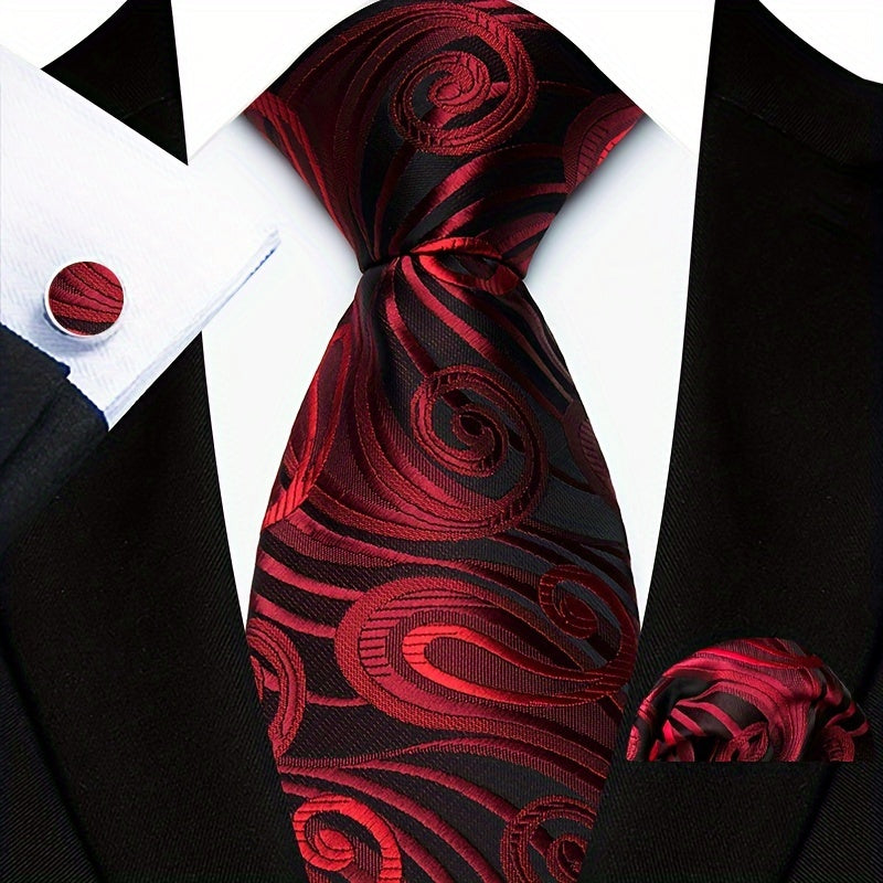 Men's Business Tie, Handkerchief, Cufflinks Set in Plaid and Stripe Designs