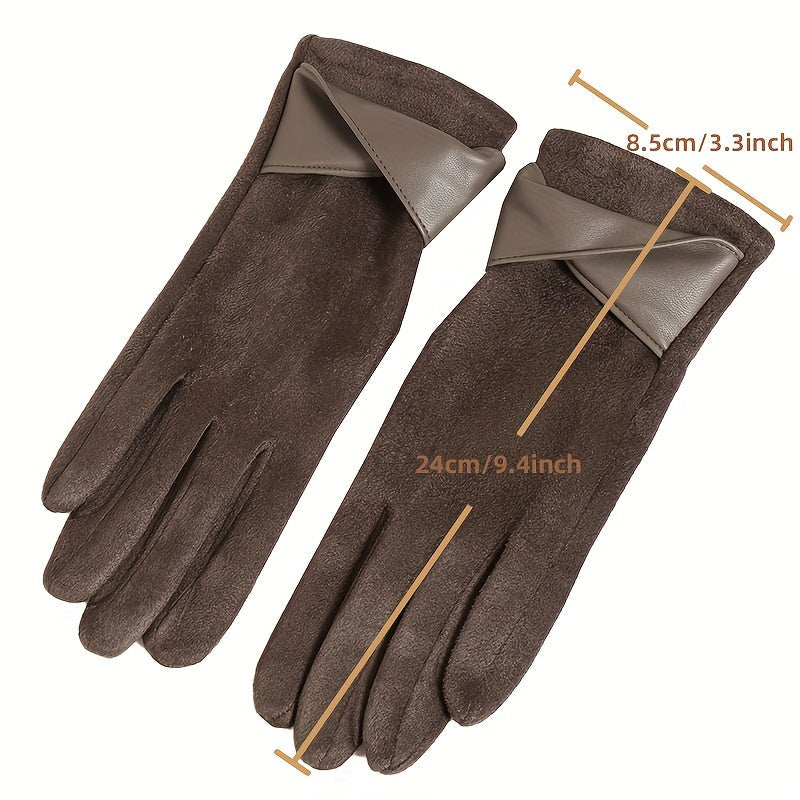Women's Touchscreen Fleece Lined Gloves with Bowknot Design