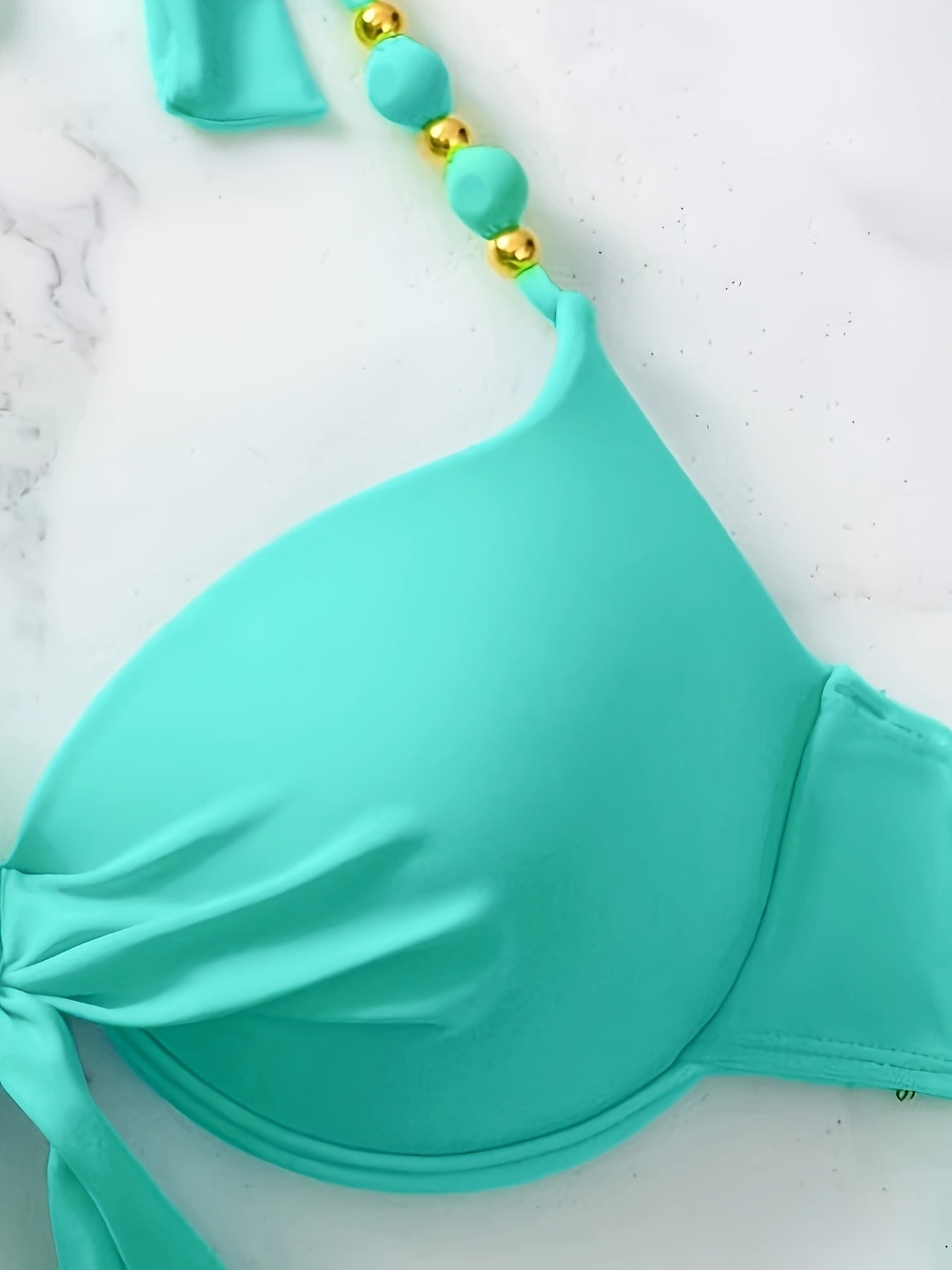 Women's Turquoise Digital Print High-Waisted Bikini Set with Tie-Front Halter Top and High-Cut Bottoms