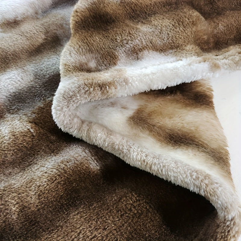 Manta reversible de pelo sintético de conejo con patrón de arcoíris tie-dye moiré para sala de estar, sofá y cama