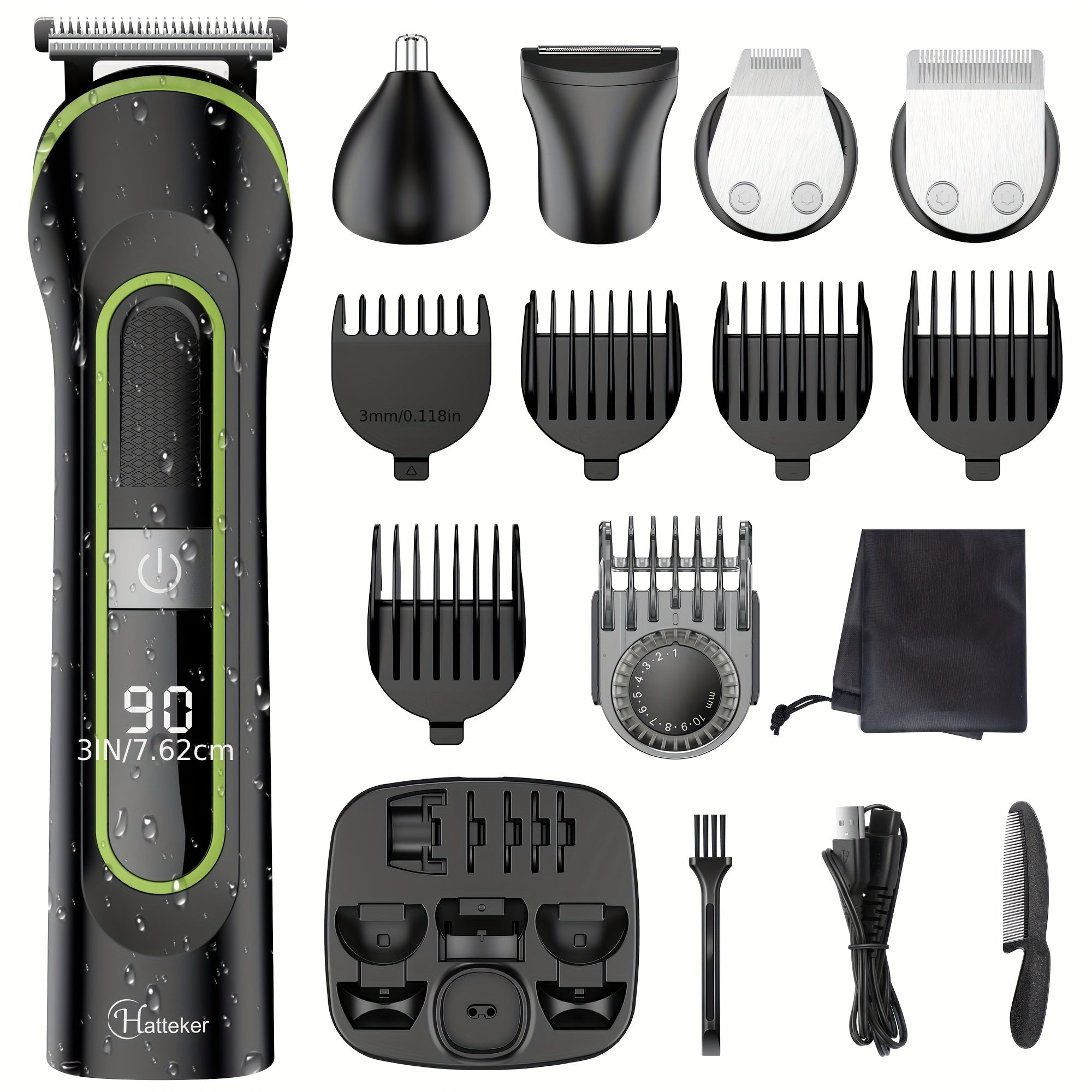 Electric hair clipper with nose hair trimmer facial beard sideburn LCD display