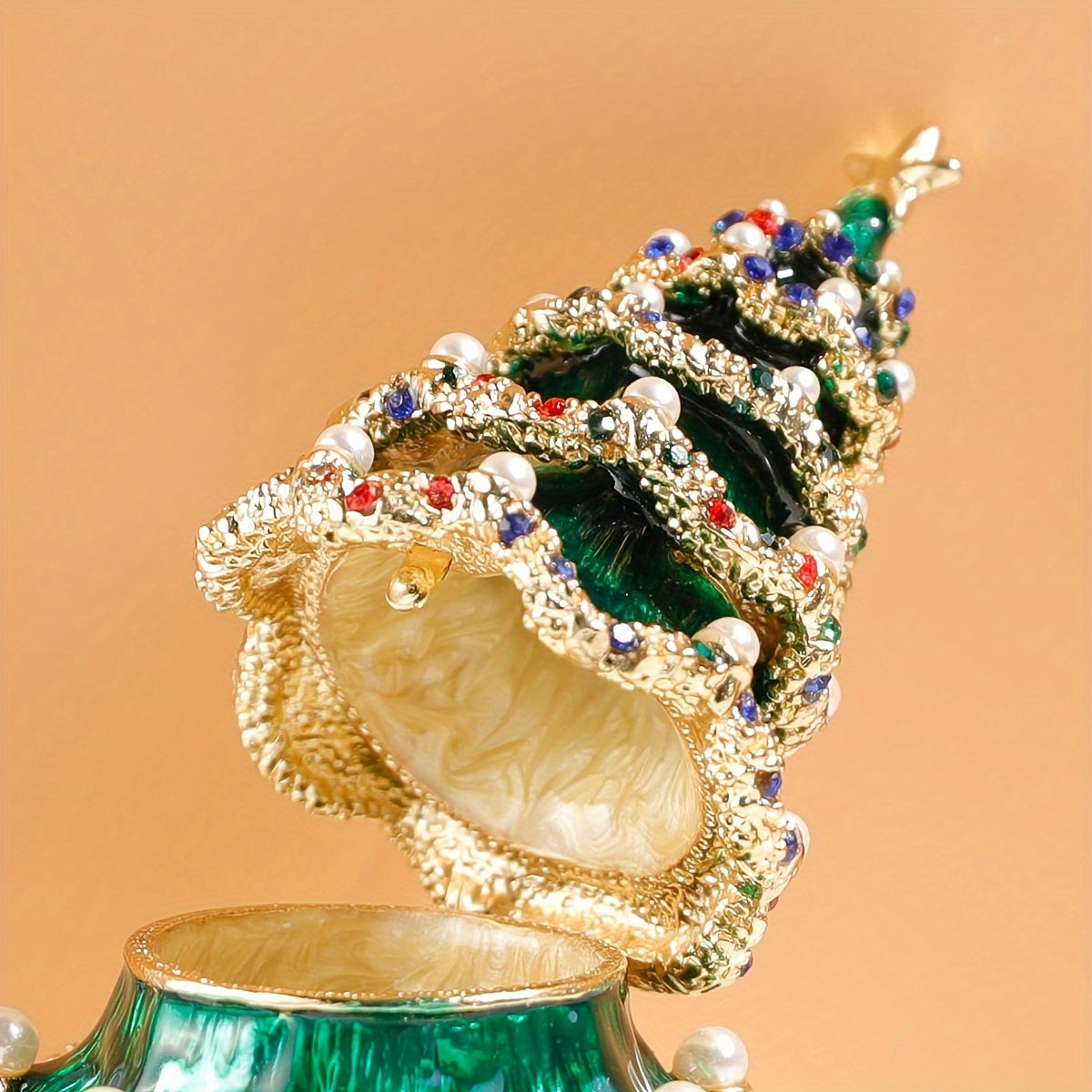 Painted Christmas Tree Jewelry Ornament Box for Holiday Gifts and Decorations