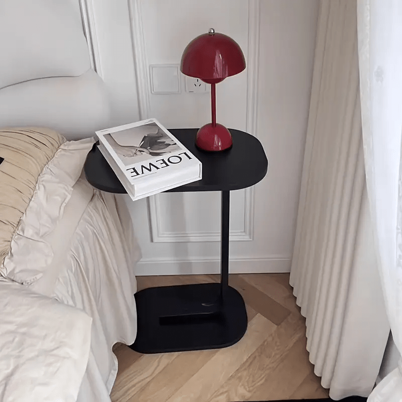 Modern Black Metal C-Shaped Sofa Side Table Portable Durable No Assembly