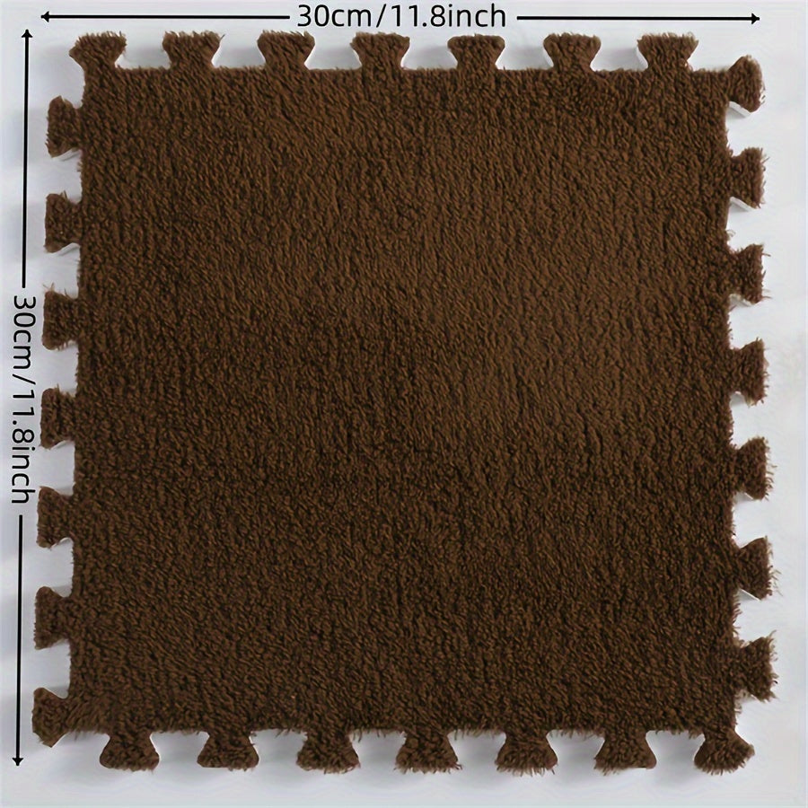 10pcs Non-Slip Solid Color Stitching Carpet Floor Mats 11.8x11.8 Inches for Bedroom and Window Decor