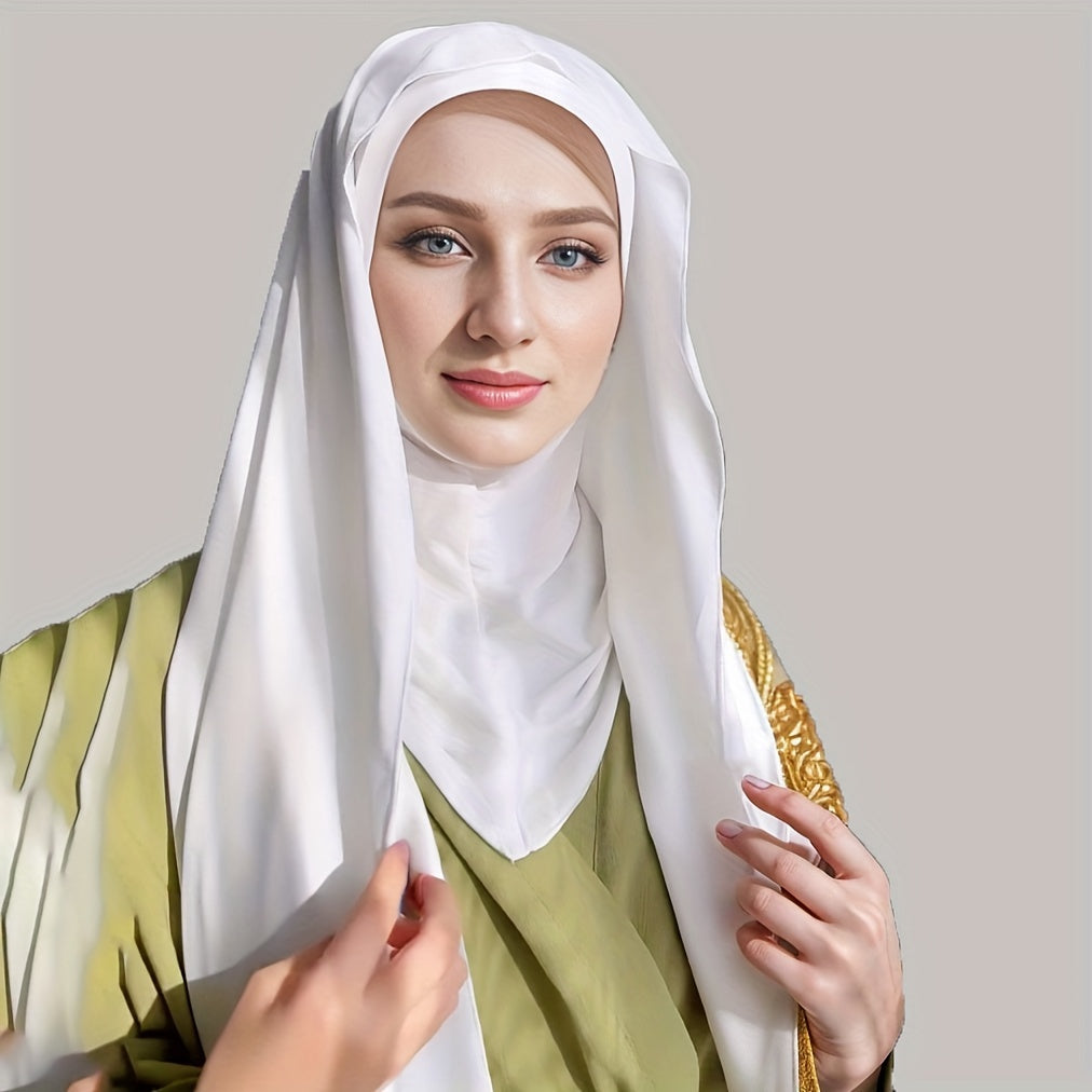 White Chiffon Instant Hijab with Spandex for Full Coverage Ramadan Gift