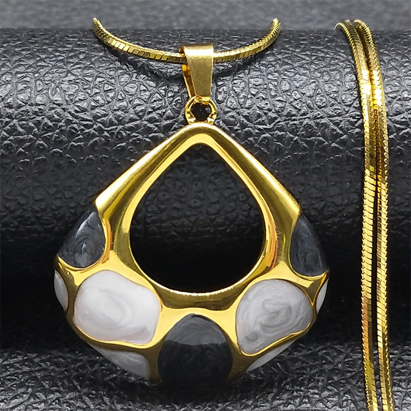 Geometric Enamel Pendant Necklace for Women Stainless Steel Gold Tone Vibrant Colorful Gift