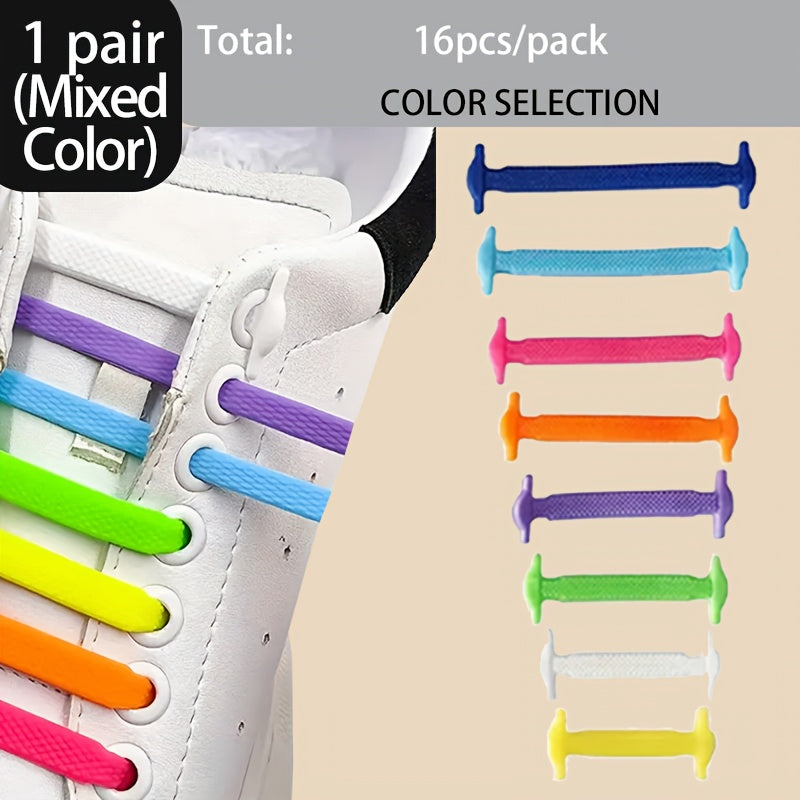 16pcs Silicone Elastic Shoelaces for Sports and Casual Shoes Durable PVC