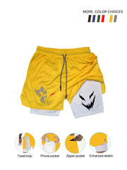 Men's Quick-Dry Dual-Layer Shorts with Pockets in Olive Green for Gym Running Sports