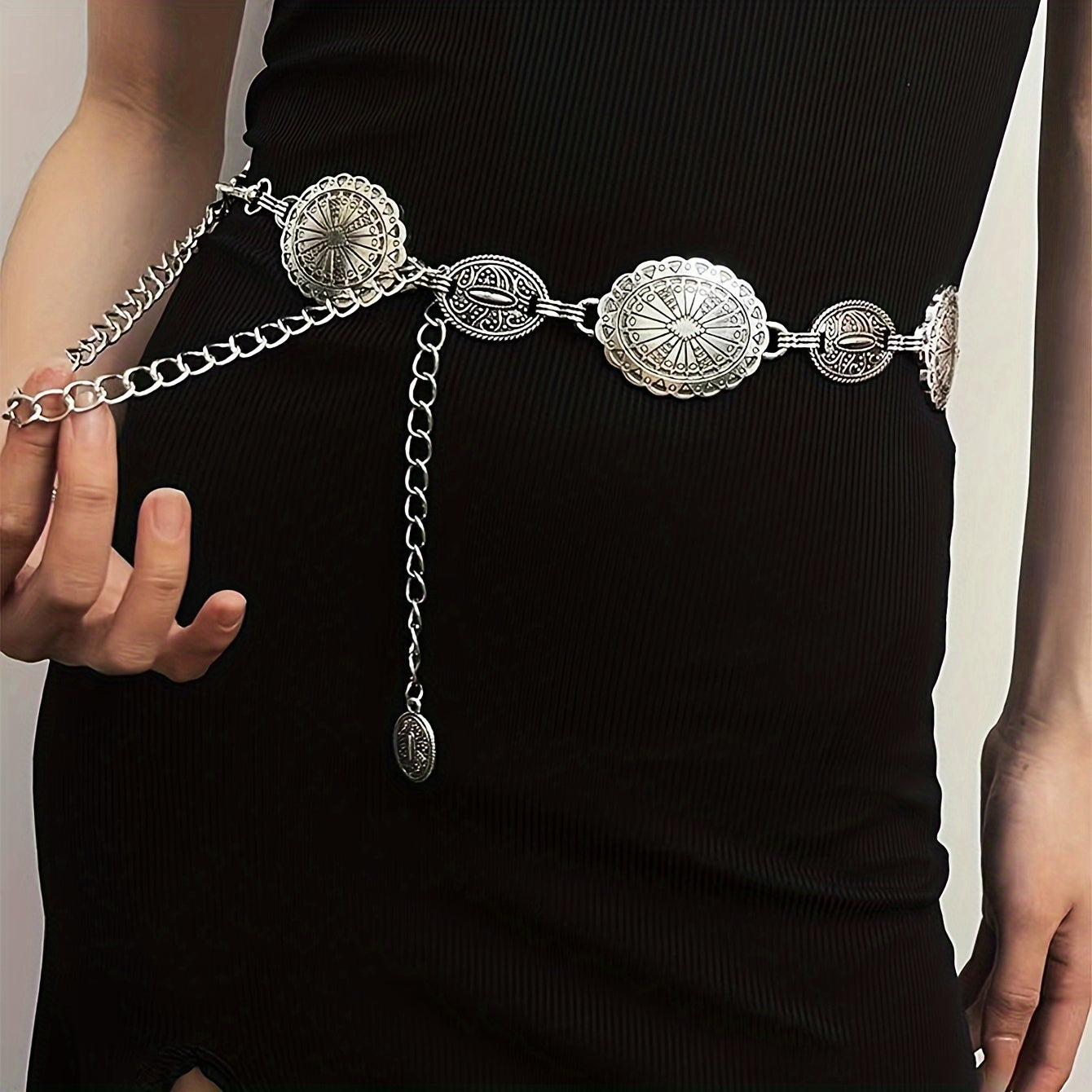 Women's Vintage Bohemian Ethnic Waist Belt with Gold Chain