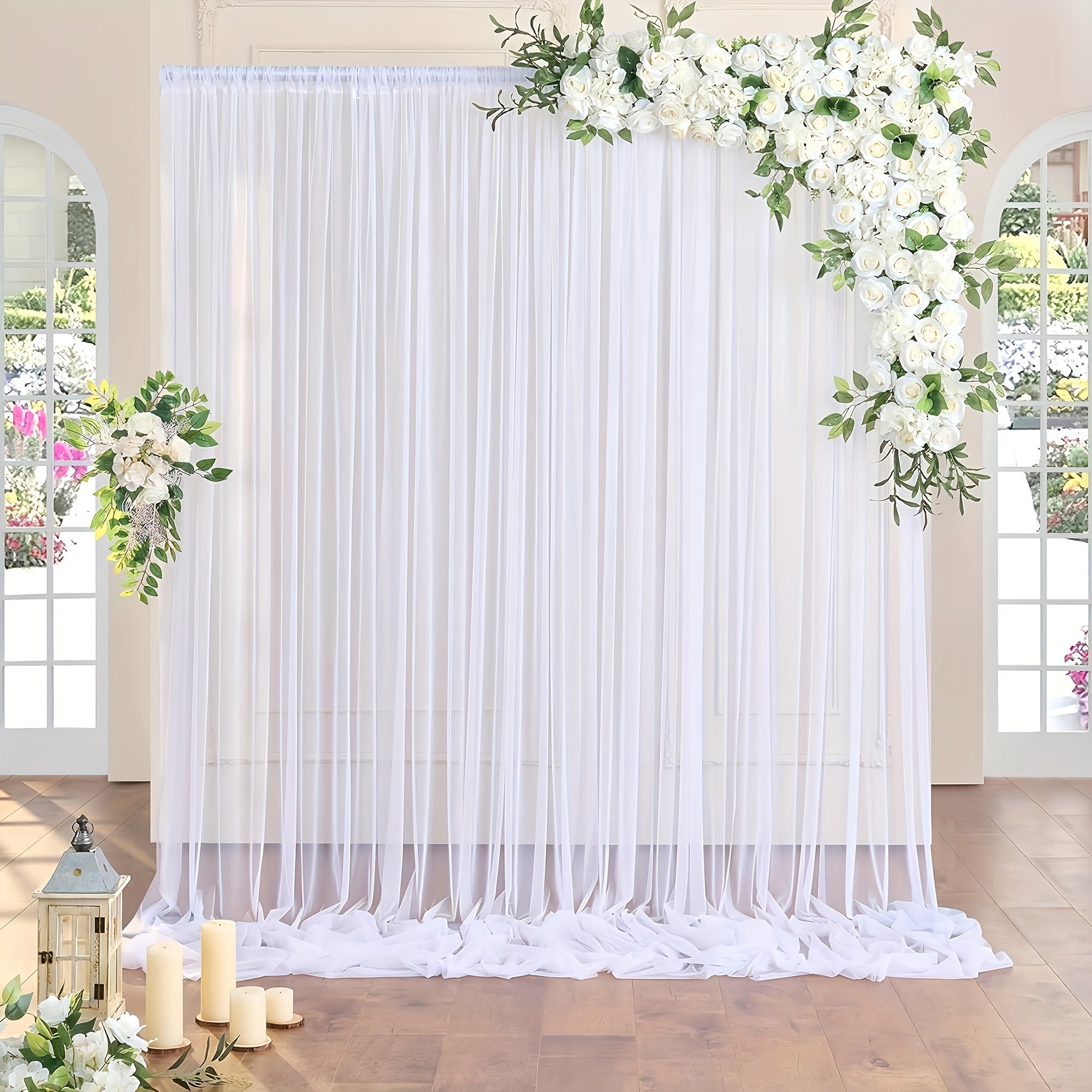 Cortinas de tul blanco para fondos para bodas, baby showers, cabinas de fotos, set de 2