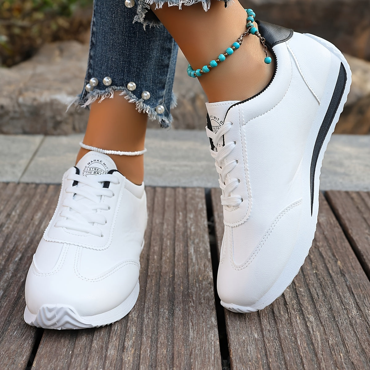 Women's White Synthetic Leather Casual Sneakers with Stability Support and Breathable Fabric Lining