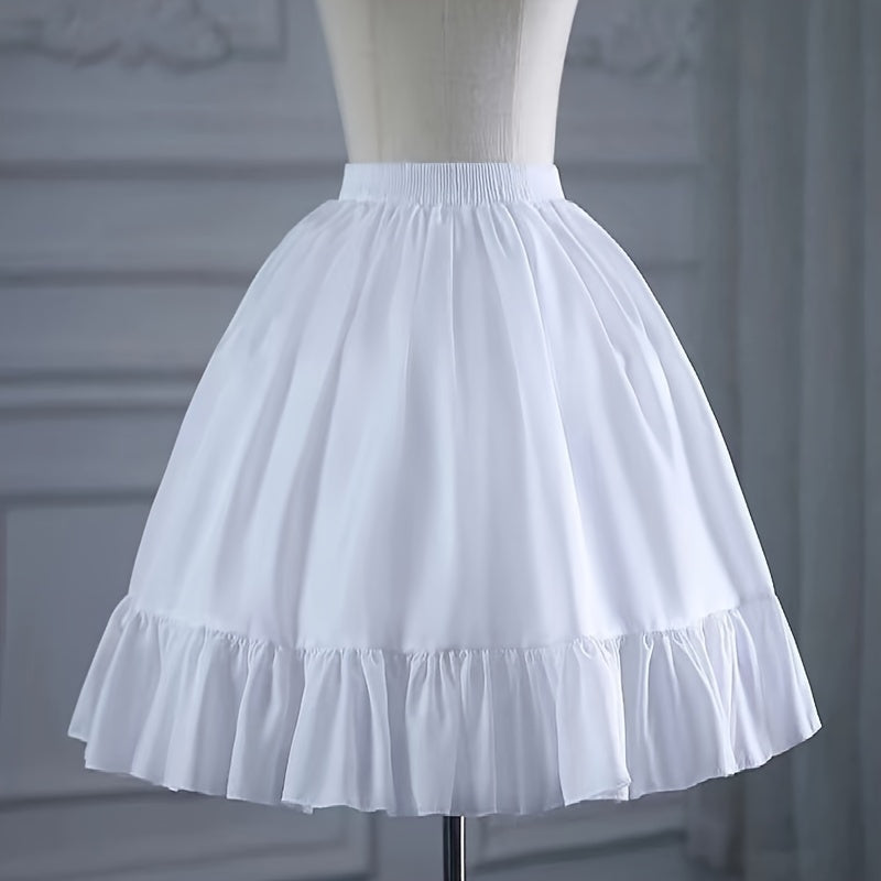 White Polyester Lolita Skirt with Fishbone Support for Cosplay and Wedding