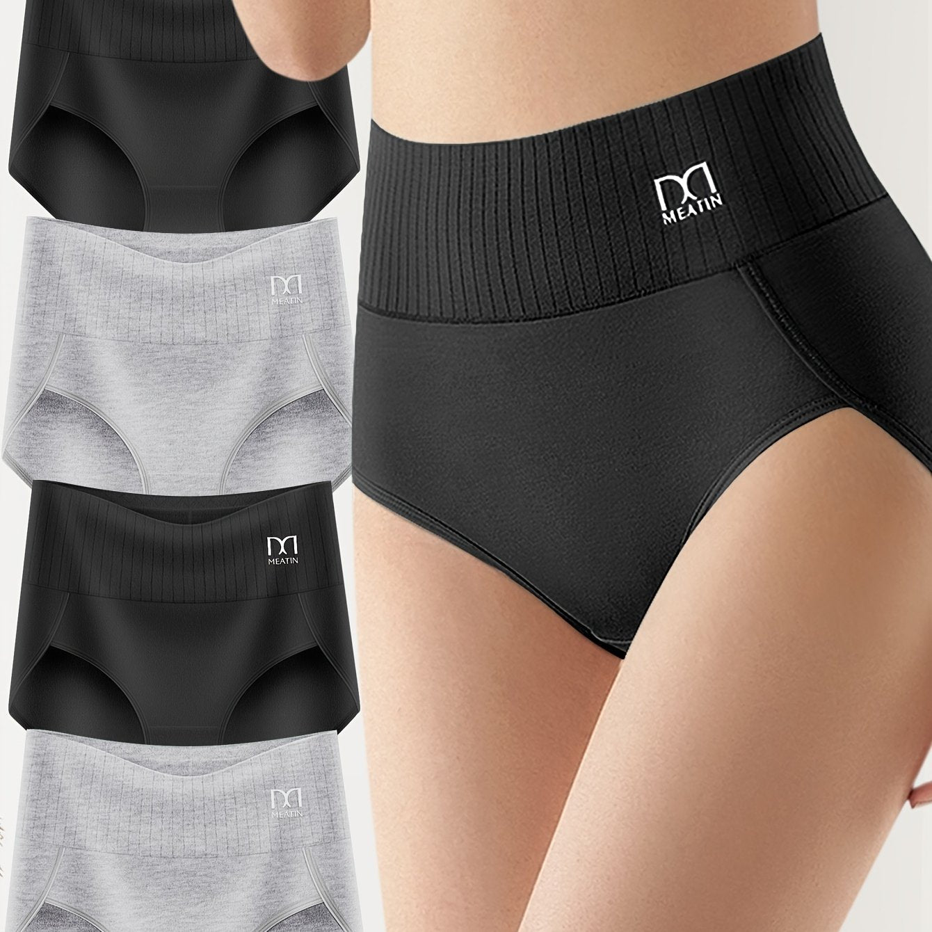 Pack de 4 braguitas de algodón de cintura alta y cobertura total para mujer