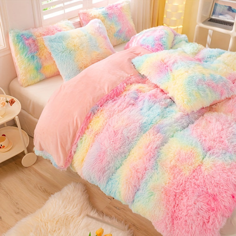 Y2K Tie Dye Plush Duvet Cover Set Includes 1 Duvet Cover and 2 Pillowcases Soft Warm Bedding
