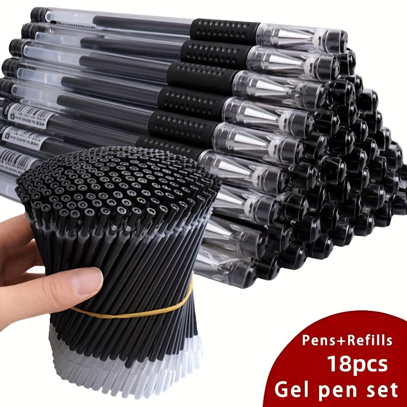 18 ta qora, ko'k va qizil tusdagi gel qalamlar to'plami, 0.5mm uch, talabalar va ofis ishlari uchun ideal.