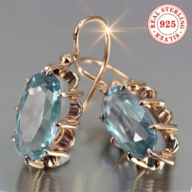 Sterling Silver Dangle Earrings with Synthetic Sapphire for Weddings Engagements