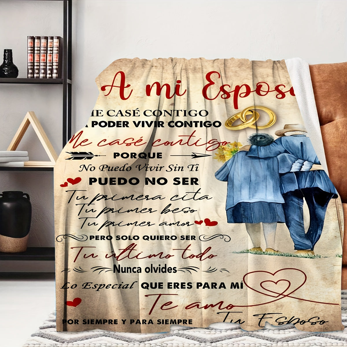 Customized Spanish Love Letter Throw Blanket Polyester Machine Washable All-Season