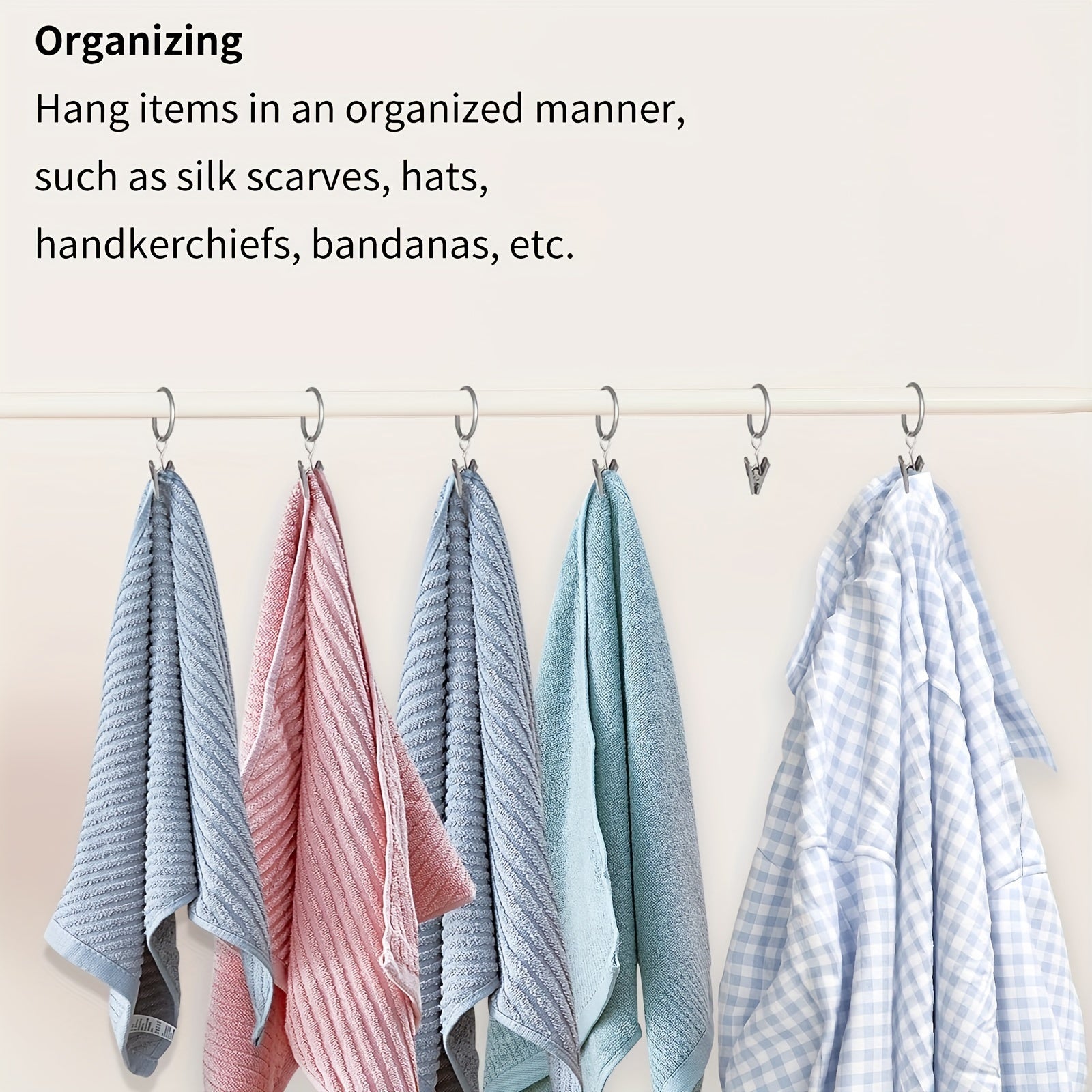 Set of 12 Stainless Steel Curtain Rings with Clips, Rust-Resistant, Modern Drapery Hardware