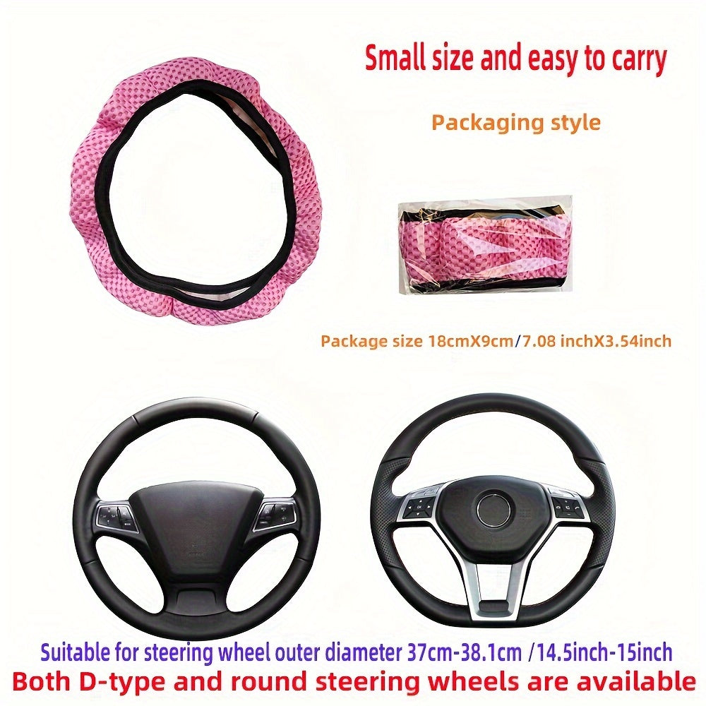 3pcs Breathable Mesh Car Steering Wheel Cover Anti-slip Sweat-absorbing 35-38cm