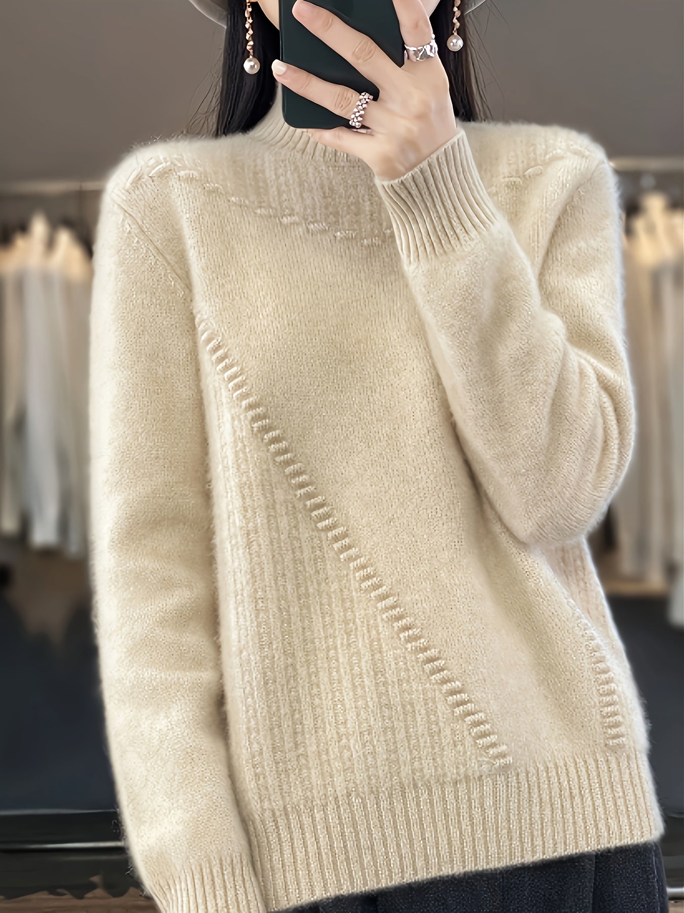 Plus Size Knit Mock Neck Sweater for Women Spring Fall Casual Pullover