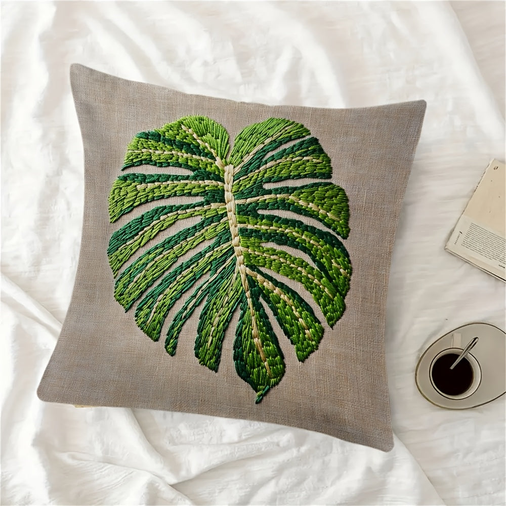 Monstera Leaf Pattern Pillow Cover 45cm Square Polyester Two-Sided Print Decorative Cushion Case