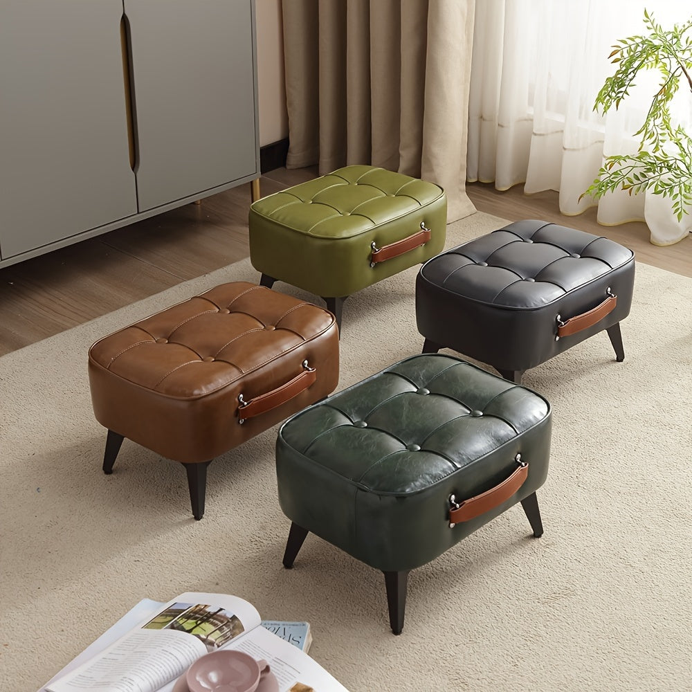 Faux Leather Small Footrest Ottoman for Living Room Entryway Office