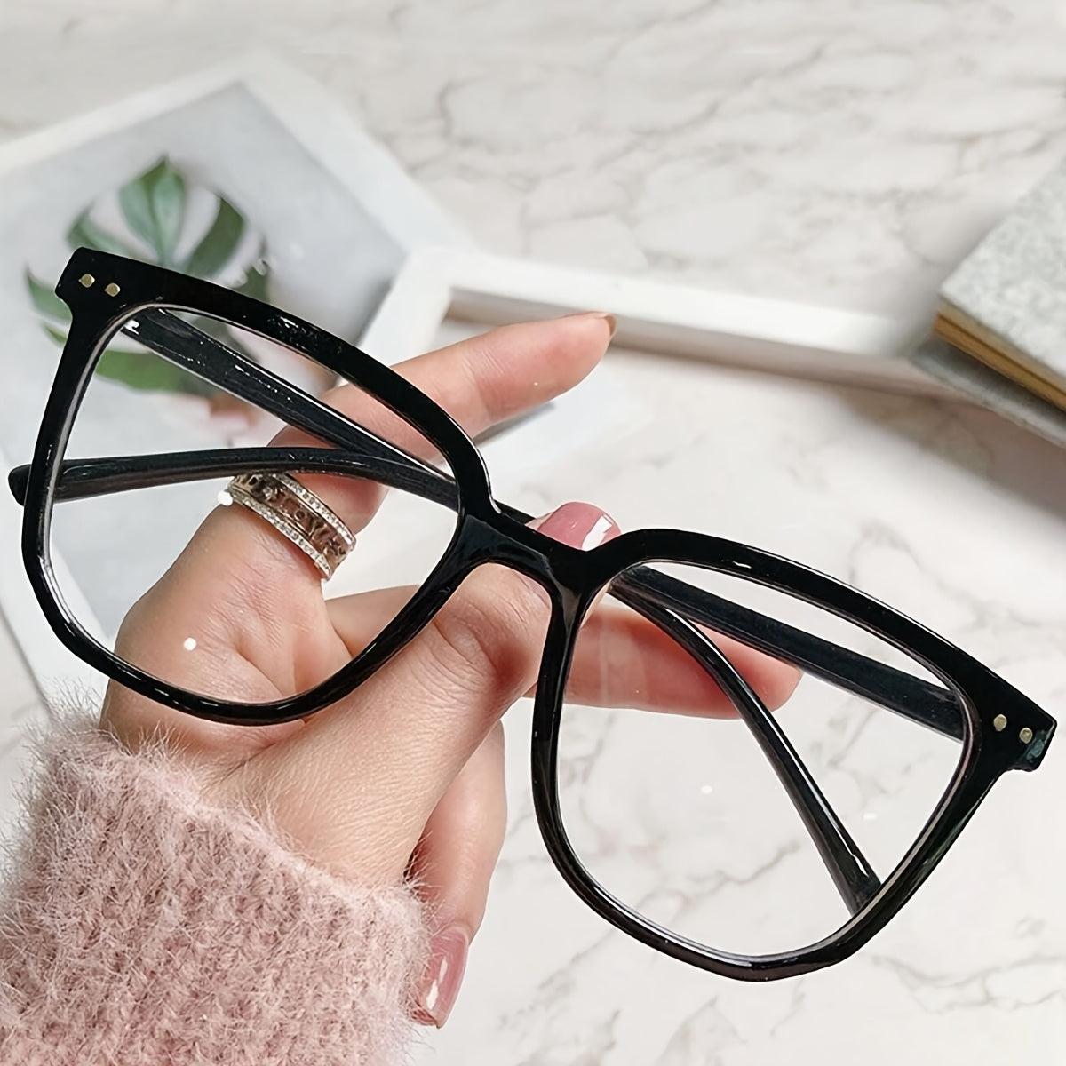 Women's Blue Light Blocking Half-Frame Round Glasses with Full Rim Plastic Frame