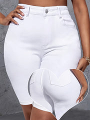 Ayollar uchun denim yuqori bel shortlari, elastik, to'rt fasl uchun, ko'k, katta