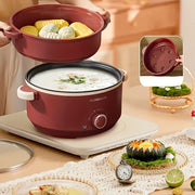 Katta quvvatli elektr hotpot pishirgich, yopishmaydigan ikki qatlamli dizayni, 3 tezlikda sozlanadigan olov kuchi va 220-240V quvvat ta'minoti uchun Yevropa standarti rozetkasi bilan, yotoqxonalarga mos