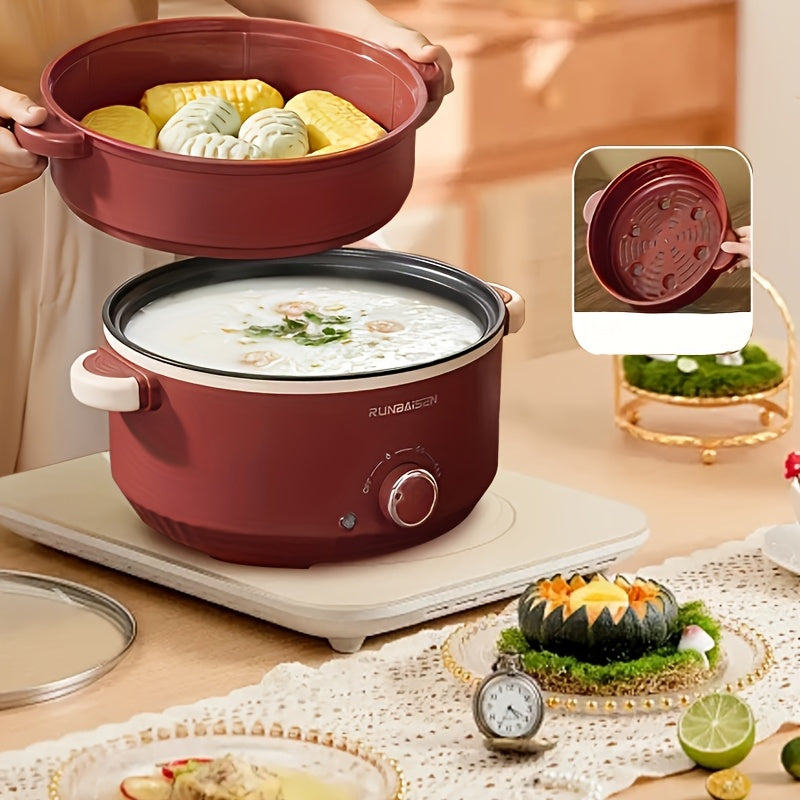 Katta quvvatli elektr hotpot pishirgich, yopishmaydigan ikki qatlamli dizayni, 3 tezlikda sozlanadigan olov kuchi va 220-240V quvvat ta'minoti uchun Yevropa standarti rozetkasi bilan, yotoqxonalarga mos