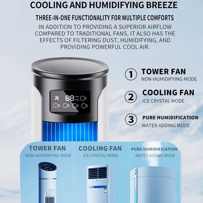 Portable USB Air Conditioner Fan with 3-in-1 Cooling Heating Humidifying Night Light and 6 Fan Speeds