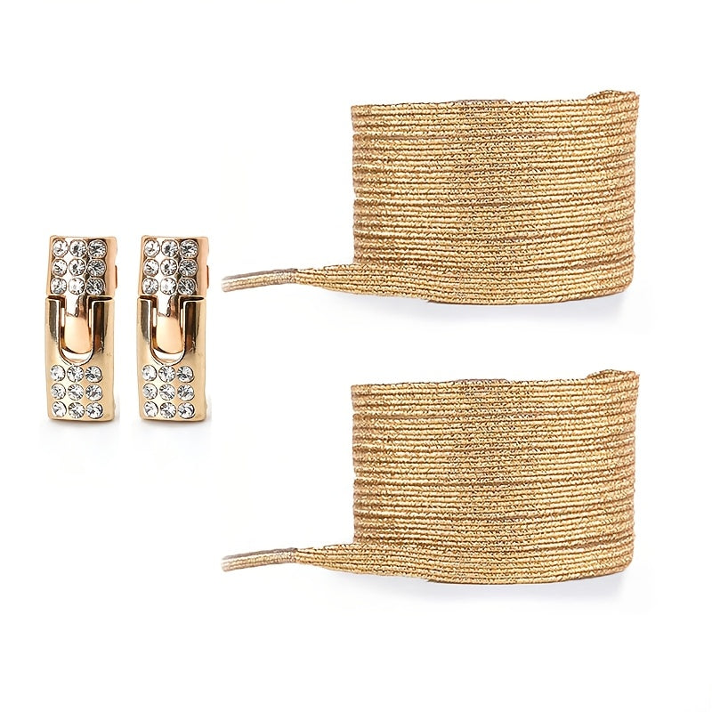 Unisex Rainbow Rhinestone Buckle Shoelaces 3 Pairs, Elastic, Fashion