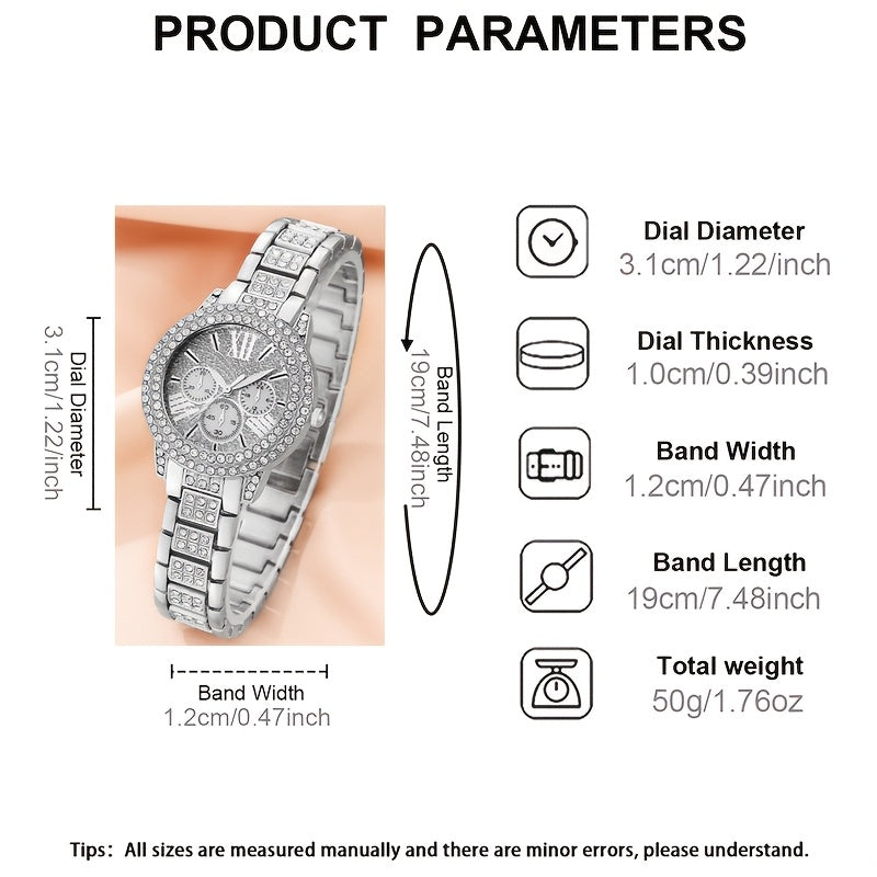 Women's Quartz Watch Set with Alloy Bracelet and Electronic Movement