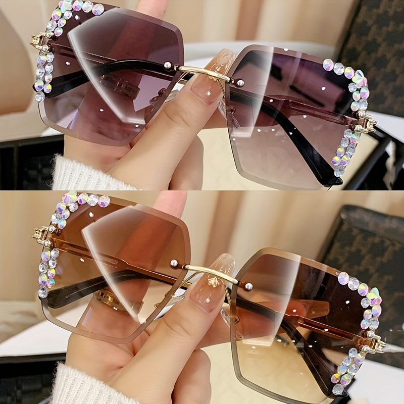 Women Rimless Fashion Glasses with Gradient Lenses and Metal Frames