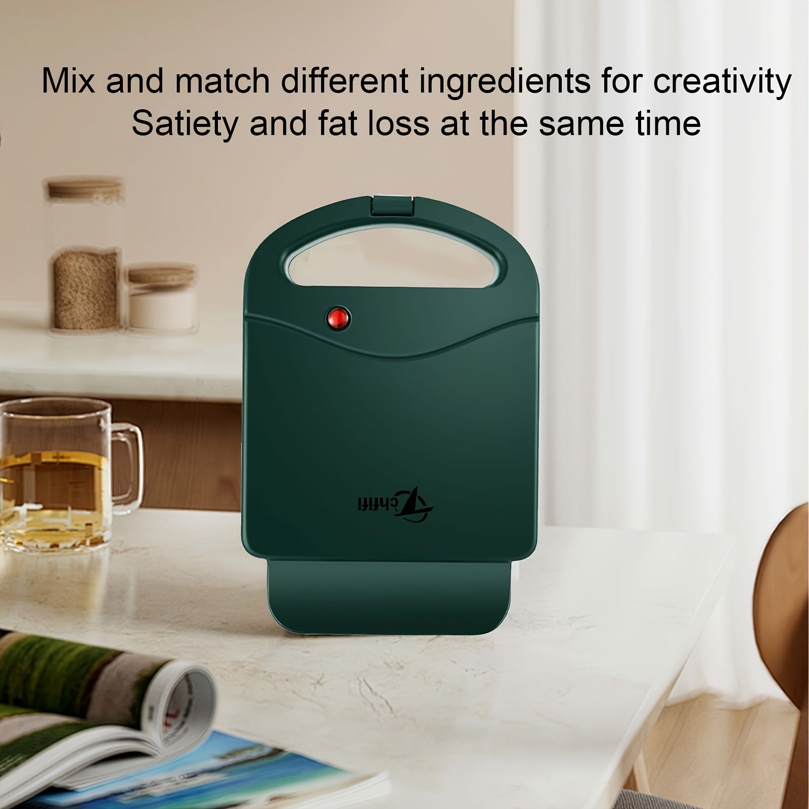 Compact 1000W Sandwich Maker Dual-Sided Heating for Home Use Teal Red Indicator