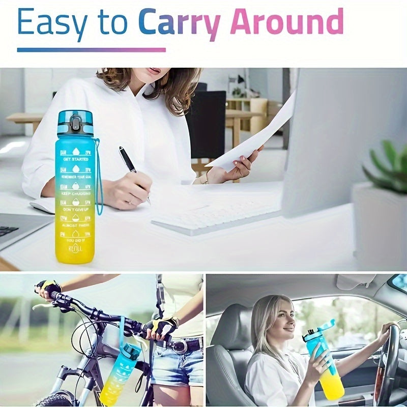 Vaqt o'lchovi va gradient rang bilan 32oz BPA-Free sport suyuqlik shishasi