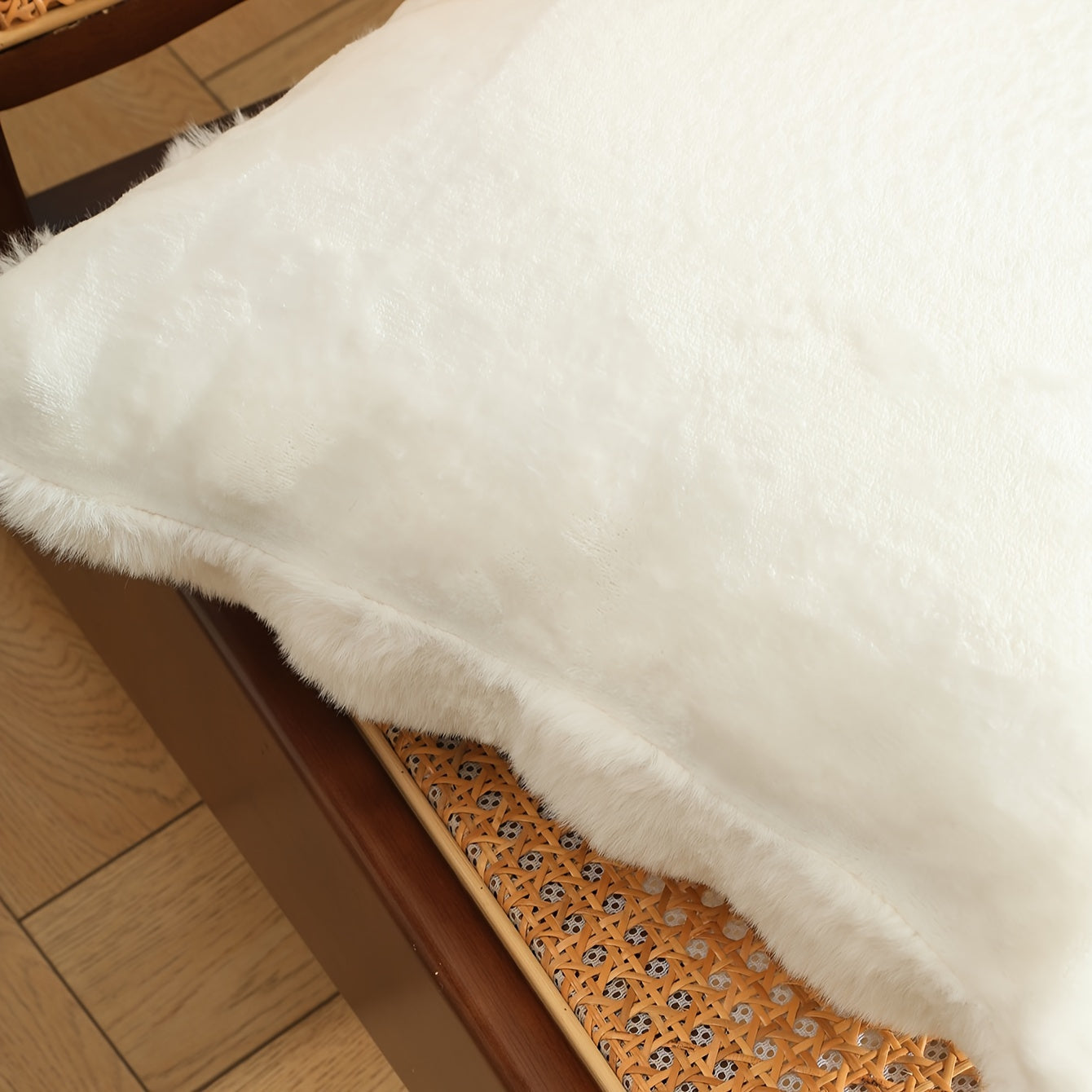 Two-Tone Rabbit Fur Plush Pillow Cover Zippered Sofa Cushion Case for Living Room