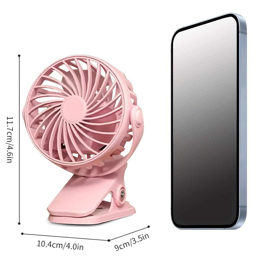 Small Clip-On Fan USB Rechargeable with Adjustable Speeds and Color Options