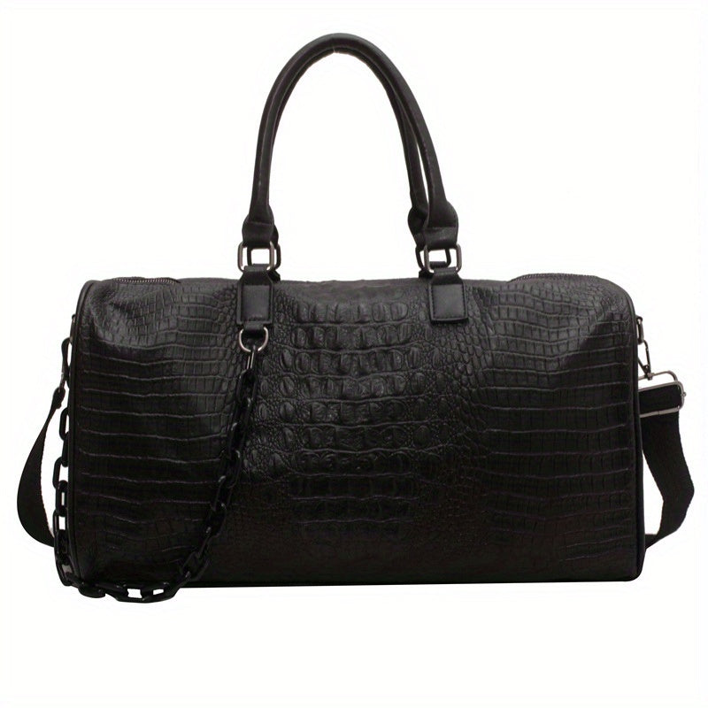 Crocodile Embossed Sports Bag Large Capacity Lightweight Duffle with Shoulder Strap