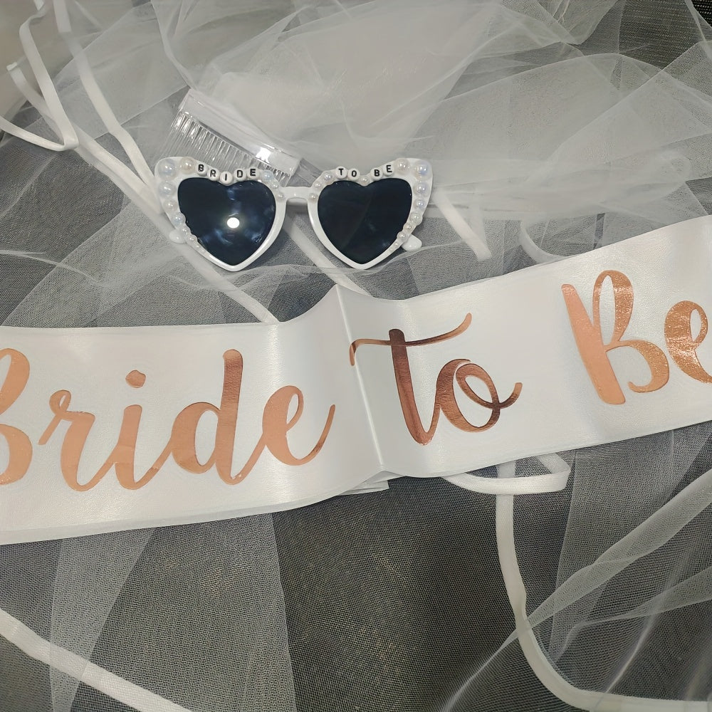 Set of 3 Bridal Bachelorette Party Glasses Sash and Veil Wedding Decorations