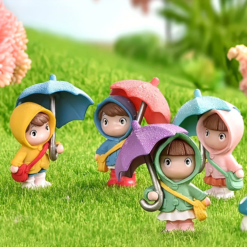 Girls Umbrella Girl Figurines 4pcs Set Durable ABS Dashboard Home Decor