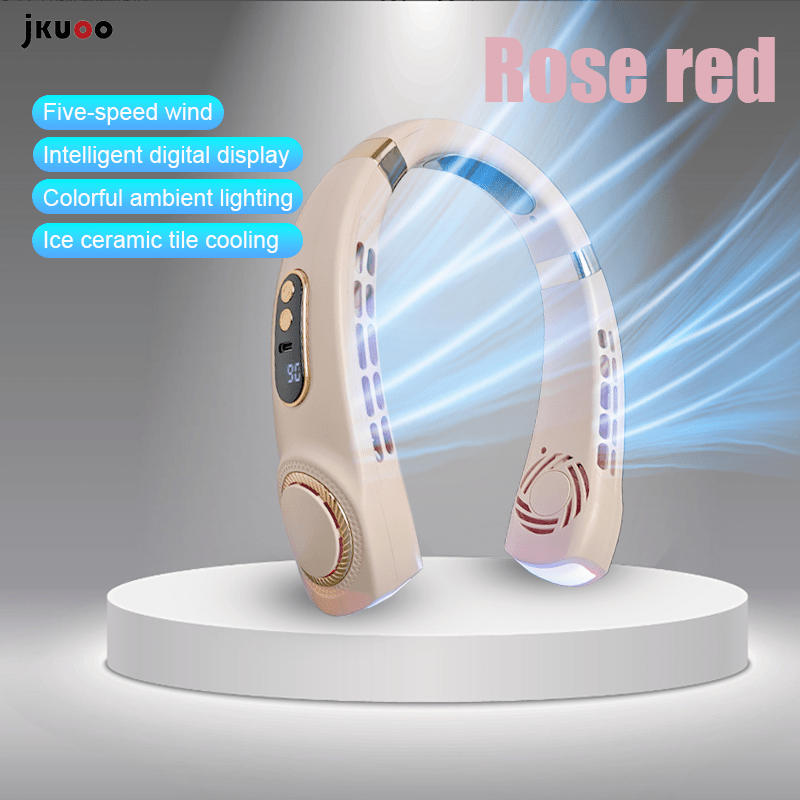 Portable Neck Fan 2-in-1 Bladeless USB Rechargeable 5 Speeds Digital Display Indoor Outdoor