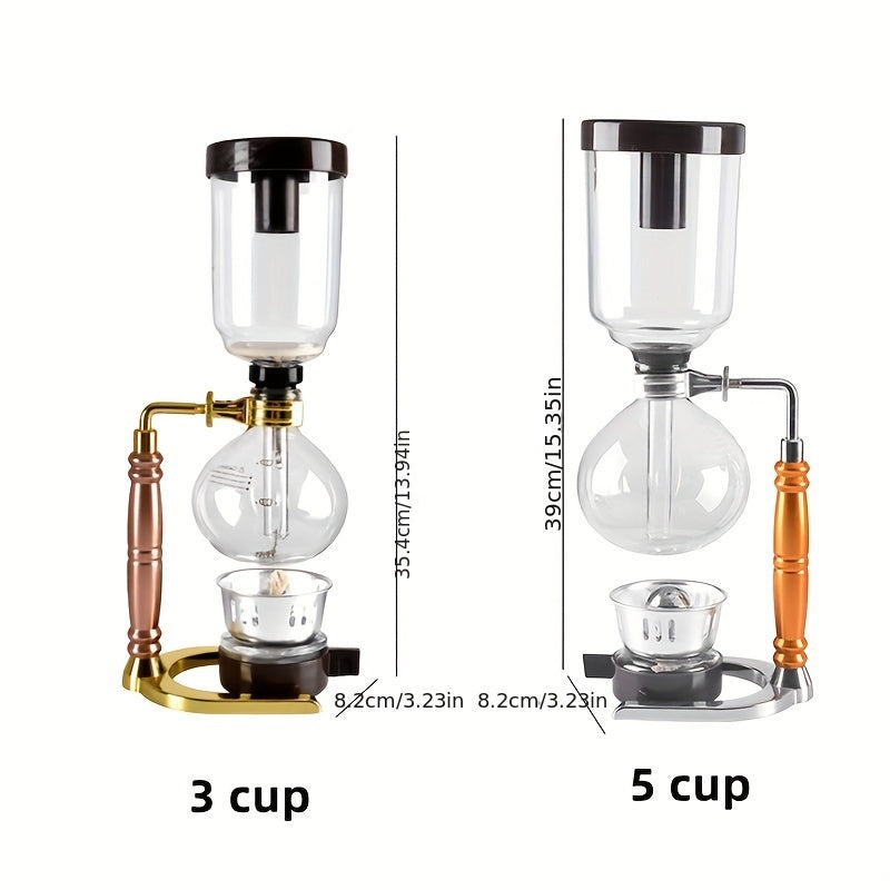 Glass Vacuum Syphon Coffee Maker 3 Cups Handcrafted Japanese Style with Wooden Stand