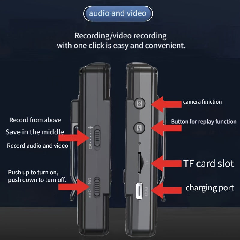 1080P Full HD носимая экшн-камера с аккумулятором 1200 мАч, ночное видение, зажимной дизайн
