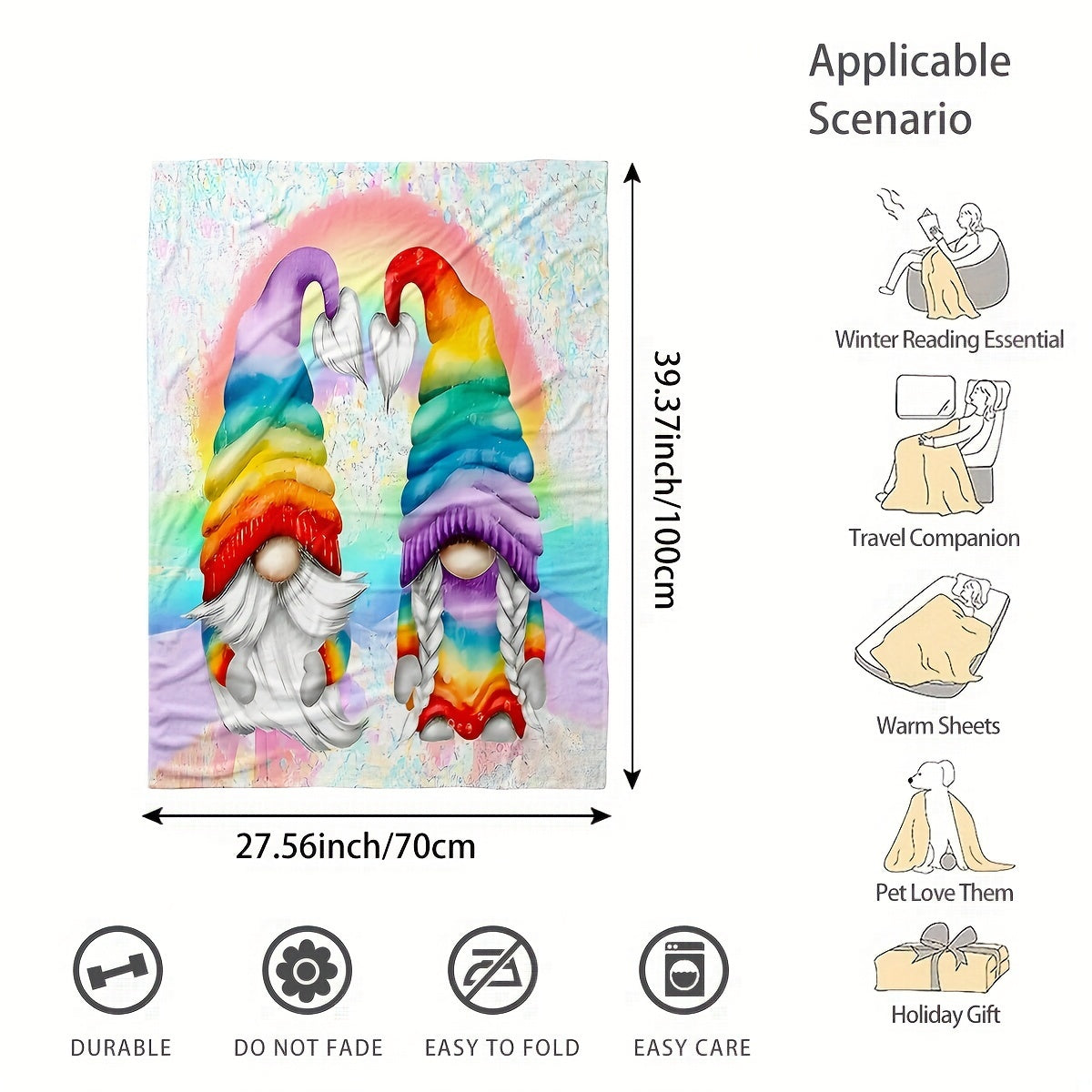 Contemporary Cartoon Gnome Throw Blanket Soft Knitted Polyester for Sofa Bed Travel