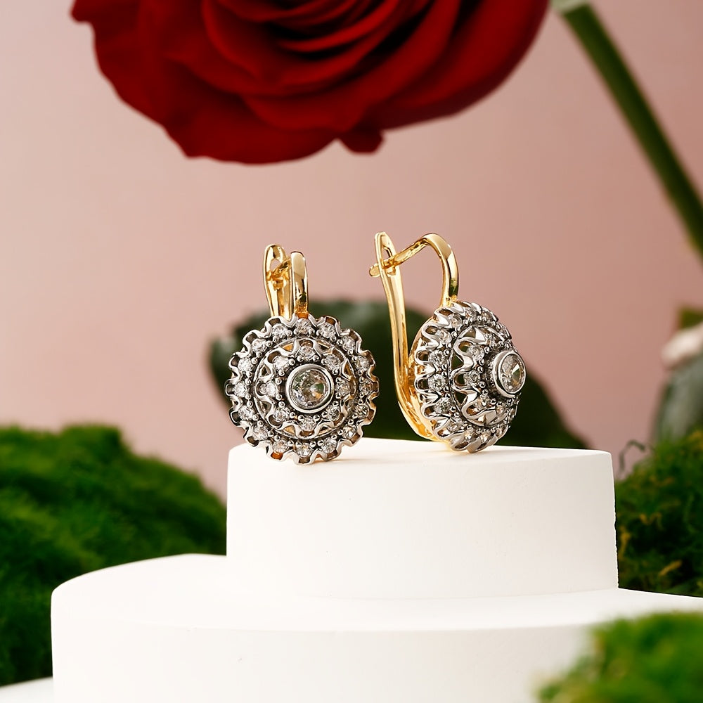 14K Gold Plated Copper Jewelry Set with Hollow Cone Design and Synthetic Zirconia for Women