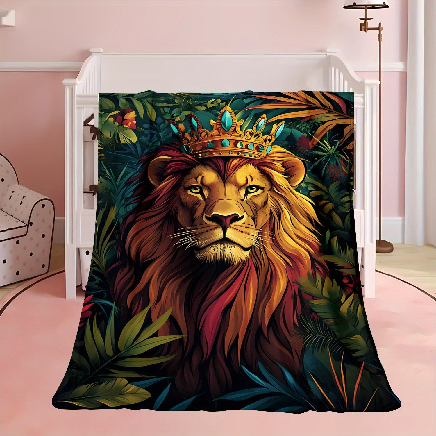 Contemporary Jungle Lion Print Flannel Blanket for Bed Sofa Car 200-250gsm