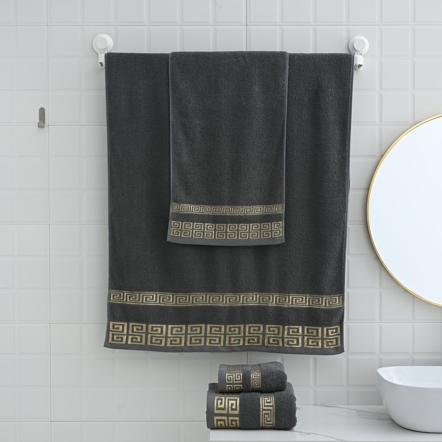 Set of 2 Cotton Geometric Jacquard Towels Bathroom Hand and Bath Towels Absorbent Quick-Drying Soft